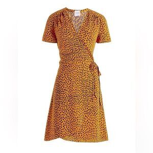 J. Crew Factory Drapey Twill Wrap Mini Dress Short Sleeve Animal Print S…